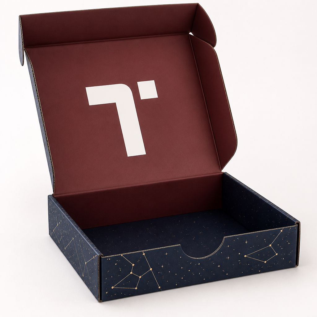 Navy printed Tendlyn mailer with interior brand