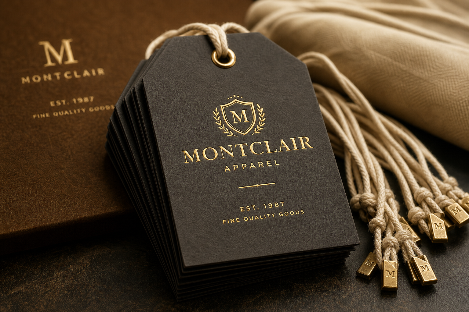 Foil-stamped hang tags on premium cardstock