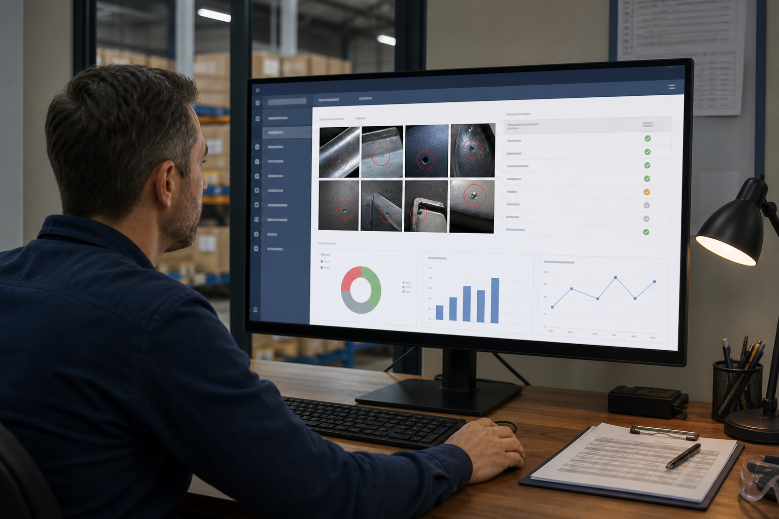 Inspection report with defect evidence on screen